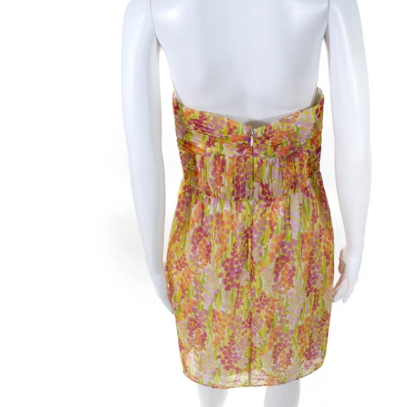 SHOSHANNA STRAPLESS DRESS YELLOW PURPLE FLOWERS 8 - Picture 3 of 6